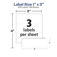 Removable Blank Labels 1″ x 3″ – White, Non-Printable, 576 Total, 8 Packs