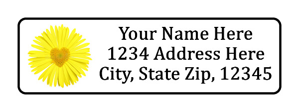 400 Yellow Daisy Heart Personalized Return Address Labels. 1/2 inch by 1 3/4 in.