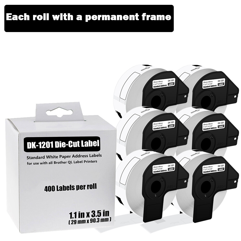 6Rolls 29mmx90mm DK-1201 Shipping Label Fit for Brother QL-580N QL-800 QL-570VM