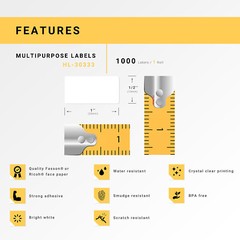 DYMO 30333 Direct Thermal Multipurpose Labels (1/2″ x 1″) – (5) Rolls of 1,000