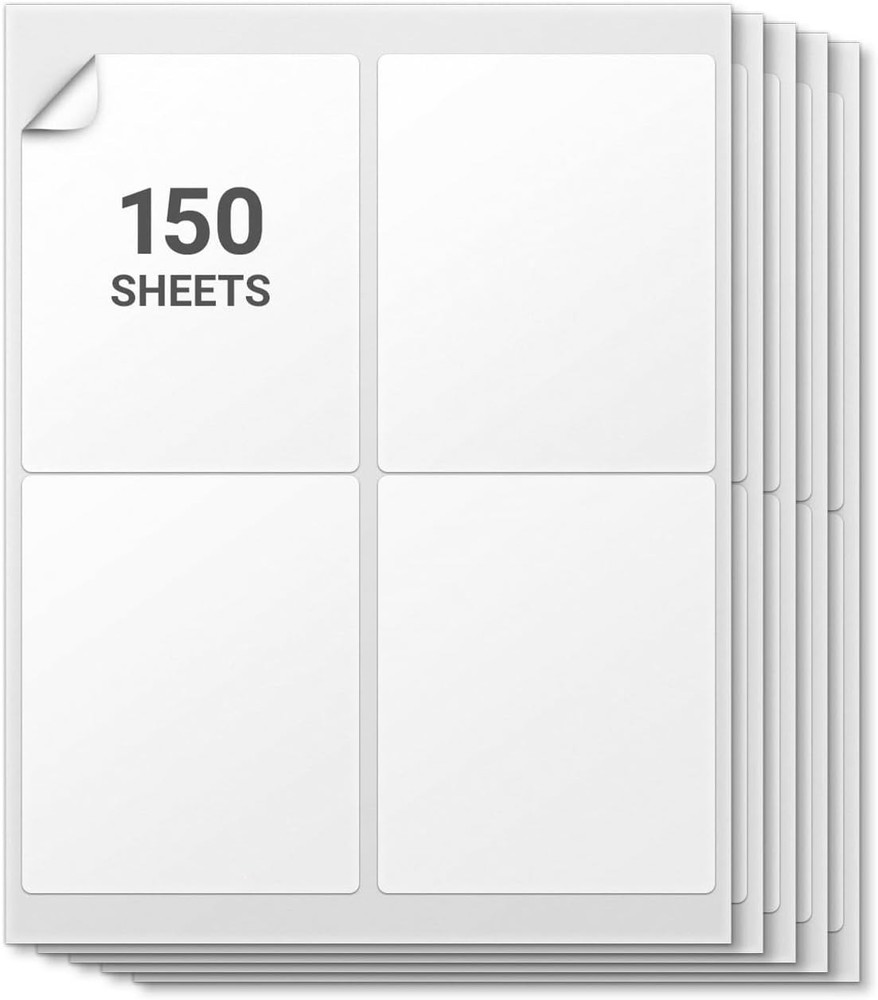 4″ x 5″ Blank Rectangle Labels, White – 4 Labels/Sheet, 150 Sheets T58-25