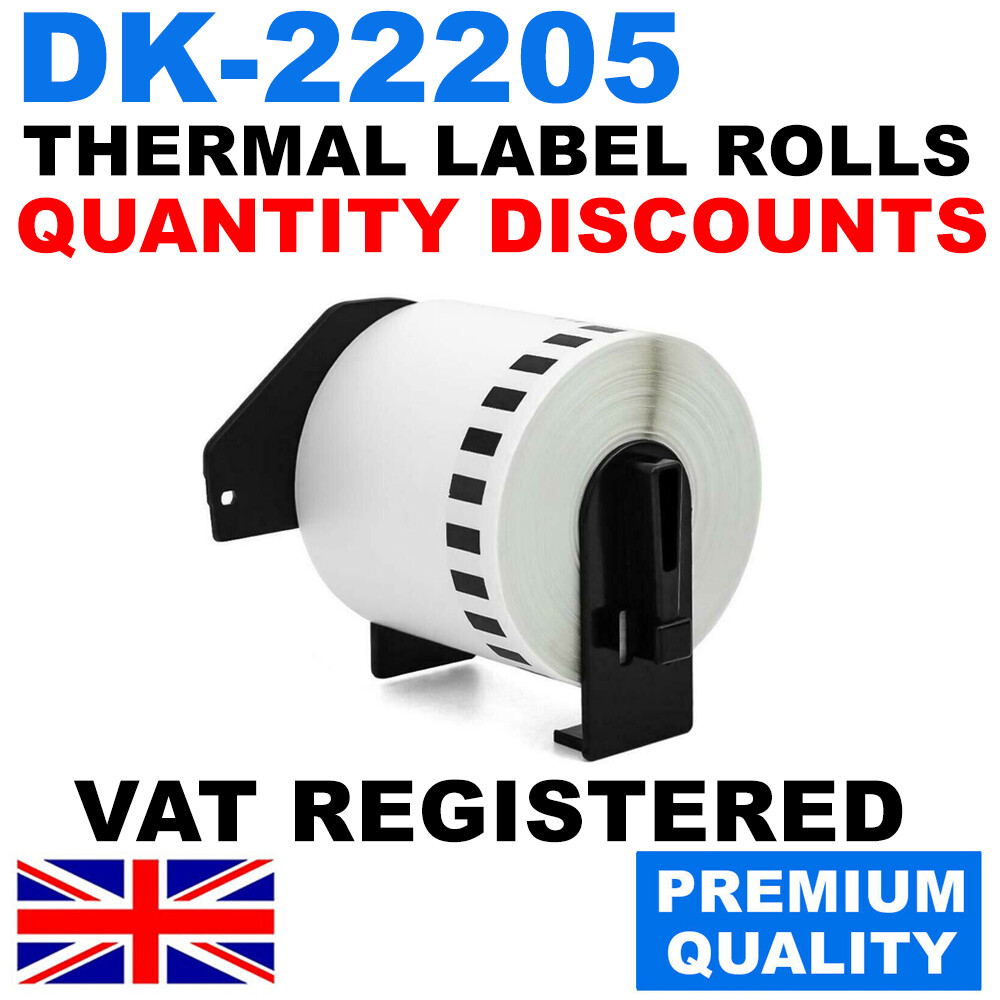 CONTINUOUS THERMAL LABELS FITS BROTHER DK22205 DK-22205 P TOUCH PRINTERS – 62mm