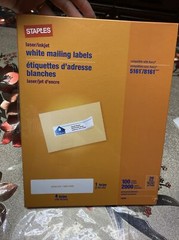 Staples White Mailing Labels Laser Printers 1 x 4Inch 100 Sheets 2000