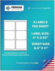 White Sticker FBA Labels – 4″ x 3.33″ – Laser/Inkjet Compatible – 6 per Sheet…