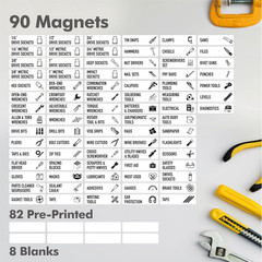 90PCS Magnetic Toolbox Labels Dry Erase Reusable Tool Chest Organizer Set