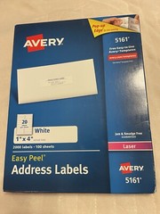 Avery Easy Peel Mailing Address 2000 White 1×4 Labels Laser 100 Sheets Box 5161