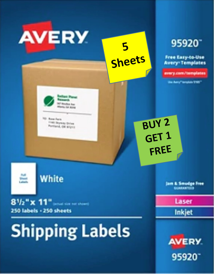 [5 Sheets} Avery 95920/8165 White 8 1/2 x 11 Labels INKJET B2G1