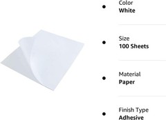 8.5×11 Printable White Sticker Paper Full Sheet Label, Matte, for Laser & Ink…
