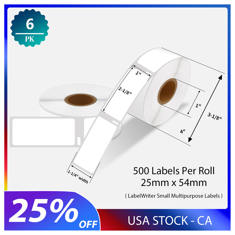 6Rolls 1″x2-1/8″ Small Multipurpose for DYMO 30336 LabelWriter EL40 CoStar Rollo
