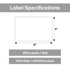 1200 Rolls/250 Labels per Roll 4″x6″ Direct Thermal Shipping Labels White Color