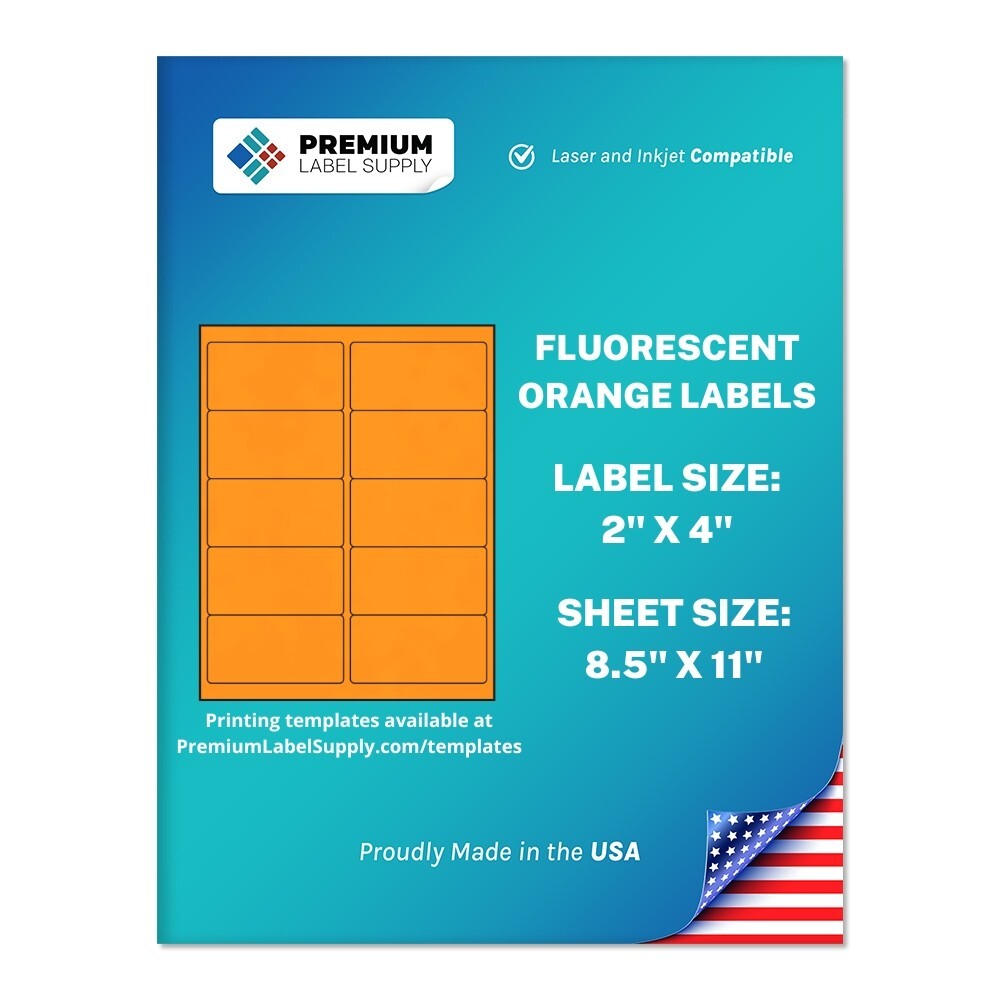 1000 Fluorescent Orange 2″ x 4″ Neon Color Address Labels 10 per sheet