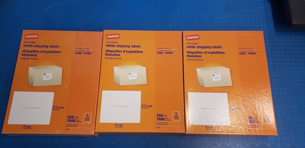 Staples White Shipping Labels 5168 100 400 Labels 3 1/2 x 4 inch