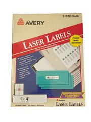 AVERY Laser Labels 1″x4″ 250 Sheets 5000 Labels 5161B New & Sealed VTG 1996