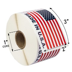 MADE IN USA Flag Pre-Printed Labels / Stickers ( 2″ x 3″) – (4) Rolls of 500