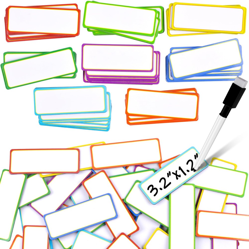 80 Pack Magnetic Dry Erase Labels 8 Colors 3.2″x1.2″ Magnetic Labels Reusable…