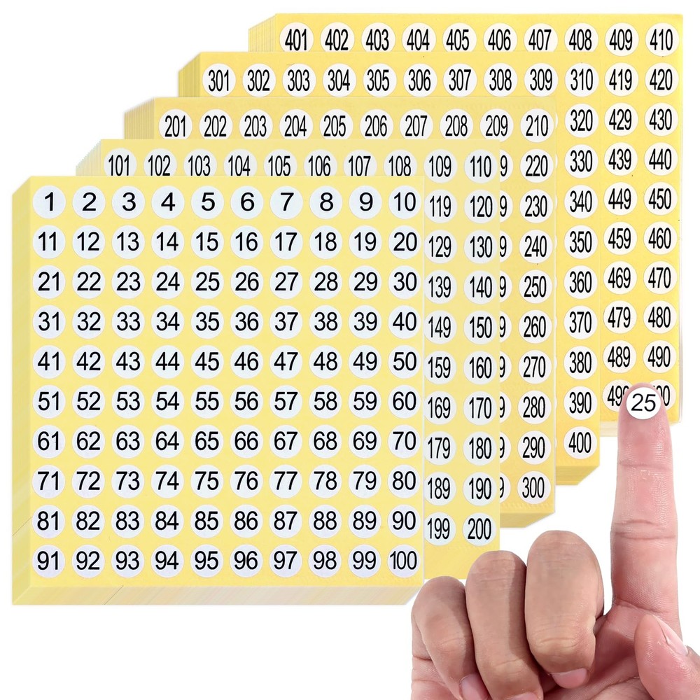 7500 Pcs 1-500 Round Number Sticker Labels, 0.4 Inch, Self-Adhesive