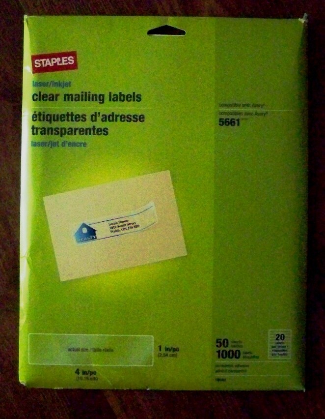 STAPLES – CLEAR MAILING ADDRESS LABELS #18082 50 SHEETS 20 PER SHEET 1 X 4″