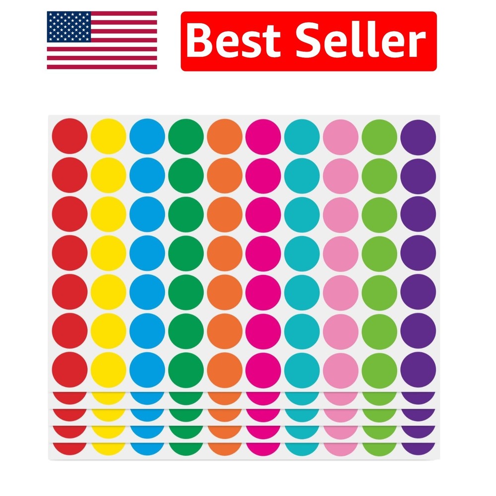 1050 PCS Removable Round Dot Stickers with 10 Bright Colors for School & Home