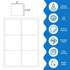 3 1/3″ x 4″ Labels Shipping Labels for Laser Inkjet Printers, 6 Up Self Adhes…