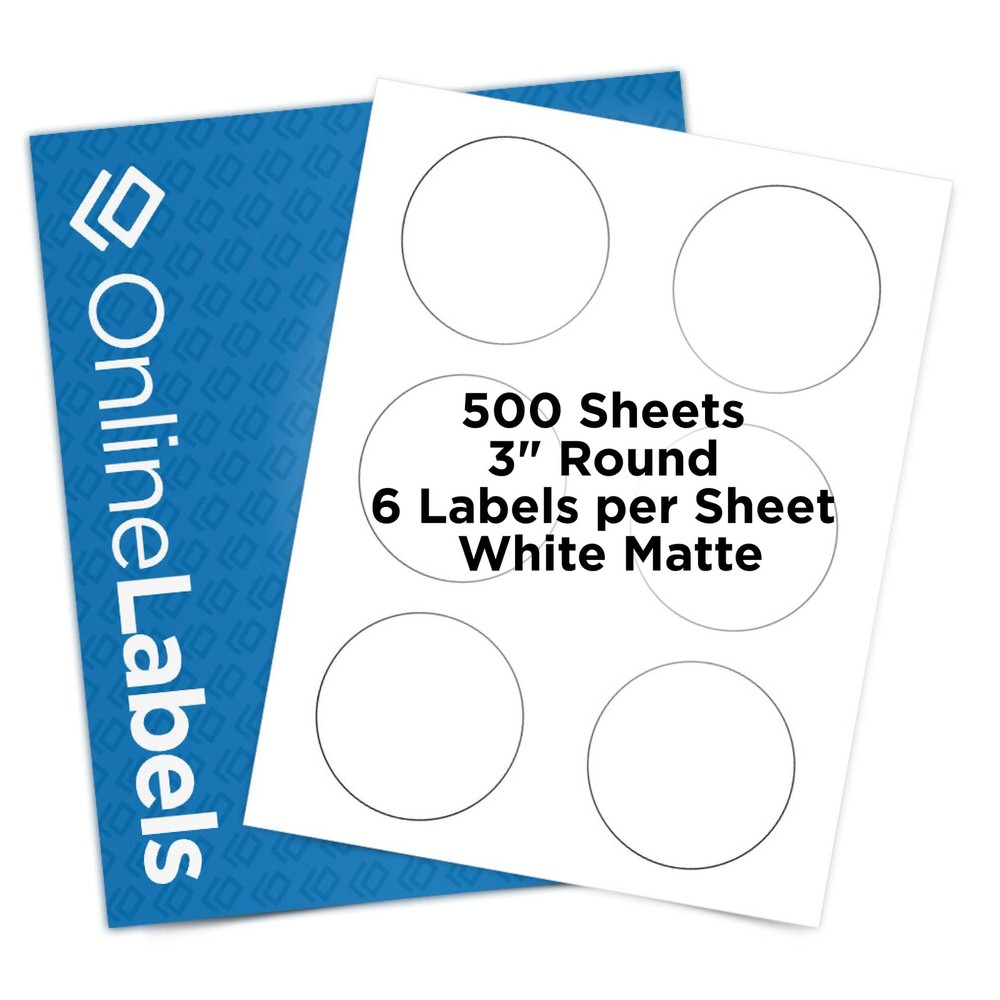 OnlineLabels 3″ Round Labels – Permanent Adhesive, White Matte – Great for Or…