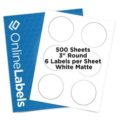 OnlineLabels 3″ Round Labels – Permanent Adhesive, White Matte – Great for Or…