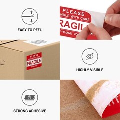 3” x 2” Fragile Stickers for Shipping and Moving, 500 Pcs (1 Roll) Handle w…