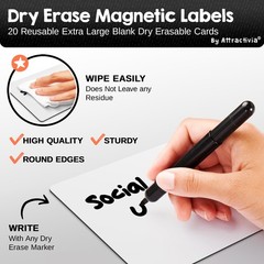 Dry Erase Magnetic Labels 7.3 x 5.6 in, Dry Erase Magnets, 20-Pack, White Era…