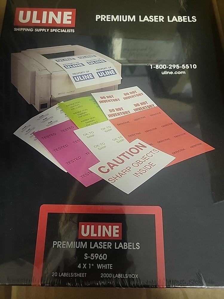 Uline Premium Laser Labels – White, 4″ x 1″ BRAND NEW IN BOX 2000 LABELS PER BOX