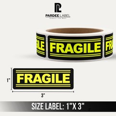 FRAGILE Stickers 1″x3″ Neon Yellow Labels – 250/Roll – Shipping Warning Labels
