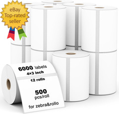 (6000 Labels 3-Proof 1″ Core) 12 Rolls 4″ X 3″ Direct Thermal Label