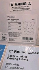 MaxGear 2″ Round Matte White Sticker Labels for Inkjet or Laser Printer 3pk 360p