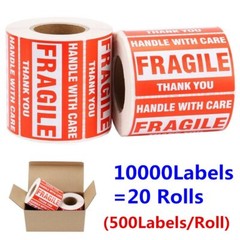 10000 2 x 3 Fragile Stickers Hand With Care Shipping Mailing Labels ( 20 Rolls )