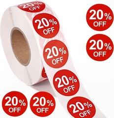 1000pcs 20% Discount Stickers, 1 Inch Round Self Adhesive 20 Percent Off Stic…