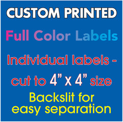 50 Custom Printed Labels, Full Color 4″ x 4″ Square Paper Individual Stickers