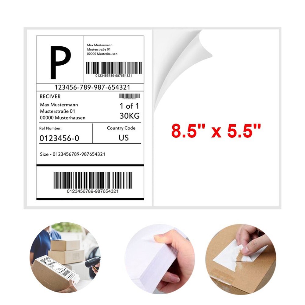 50 Shipping Label 8.5 x 5.5 Half Sheet 2 Per Sheet Self Adhesive Laser / Inkjet
