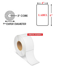 4″ X 6″ THERMAL TRANSFER PRINTER 1000 LABELS 3″ CORE RIBBON RIQUIRED 1 ROLL