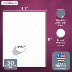 1.5″ Round Matte White Printer Labels – 1500 Blank Laser/Inkjet Circle Stickers