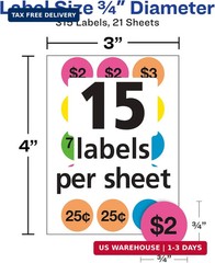 Avery Garage Sale Removable Labels, 3/4 Inch Round Labels, Assorted Colors, Non-