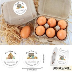 500 Pcs 2 Inch Farm Fresh Eggs Stickers Fresh Egg Carton Decor for Packaging