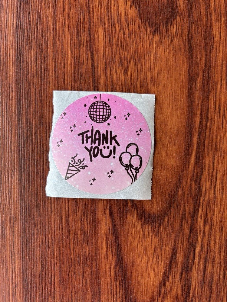 Pink Sparkle 2 inch Thank You Stickers Party Theme 50pc