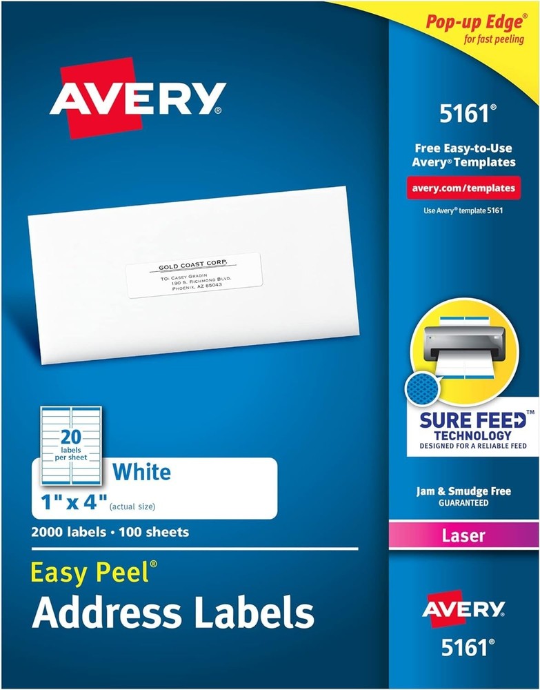 Avery Easy Peel Address Label – 1″ Width X 4″ Length Permanent 2000 / Box