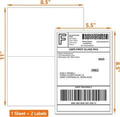 Half Page Self Adhesive Shipping Labesl, 8.5″ X 5.5″ Labels Compatible Laser & I