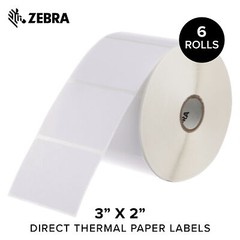 Zebra 3×2″ Direct Thermal Paper Label Z-Perform 2000D 1″ Core 6 rolls 10031637SP