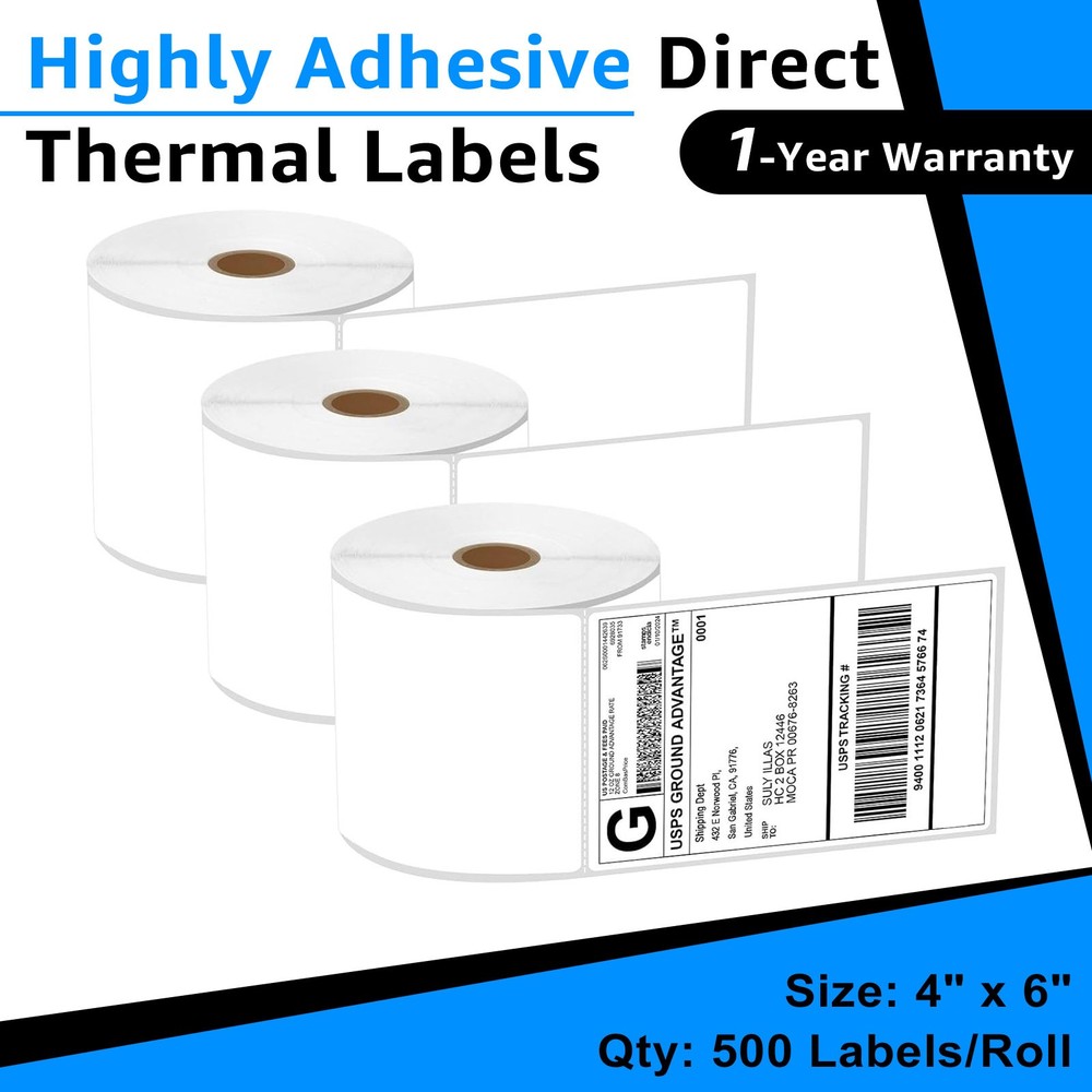 3 Rolls 500 Labels 4X6 Shipping Direct Thermal for Zebra LP 2844 Eltron ZP450