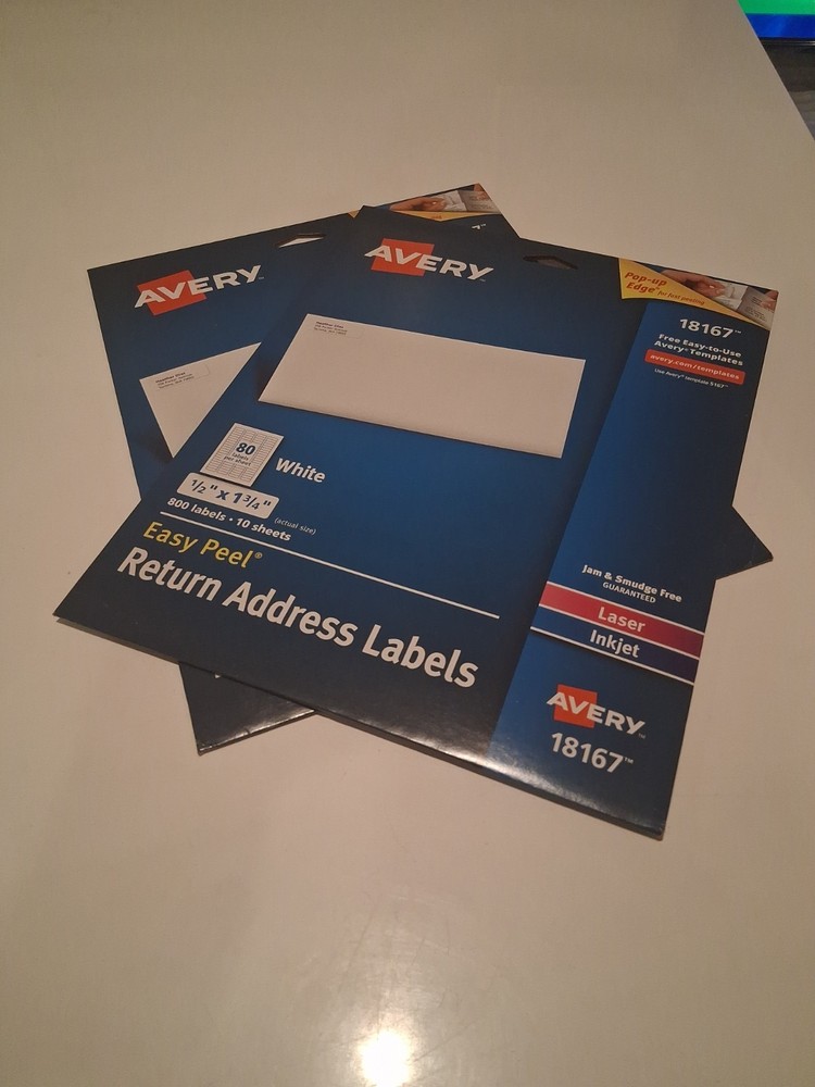 2 Pack Avery 18167 Easy Peel White Return Address Labels Laser Inkjet 1600 Total