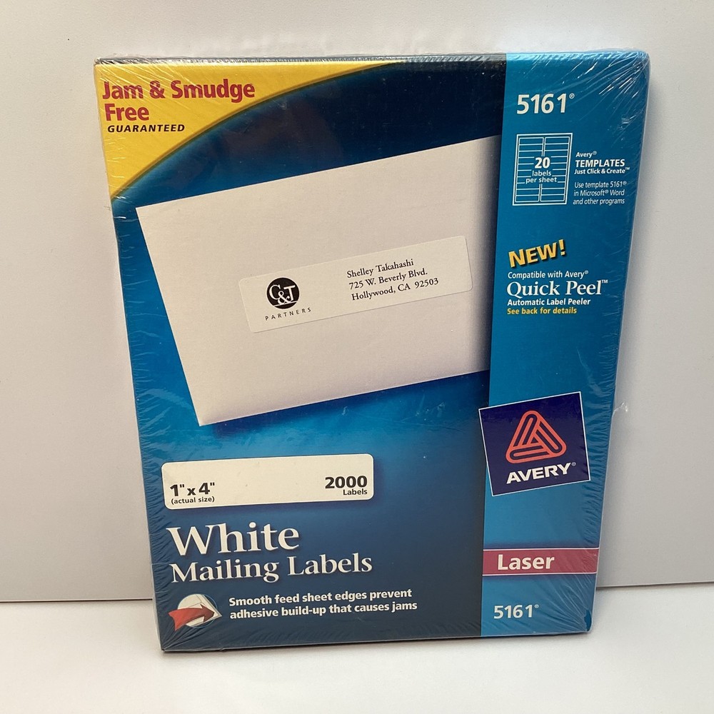 Avery 5161 White Mailing Labels 1″ x 4″ for Laser Printers 2000 Count – Sealed