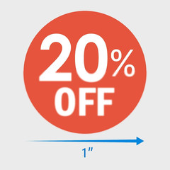 1000 Stickers, Discount Percent Off, 1 Inch Round, Promotion Labels (20 Off Red)
