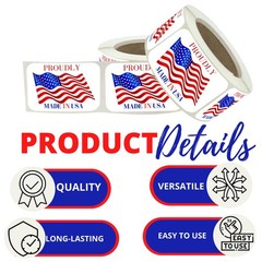 Made in USA Labels 3 X 2 Inches American Flag Stickers Glossy Paper, 500 PCS …