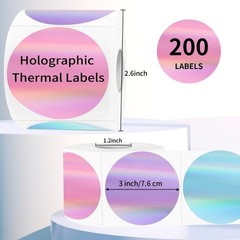3″ Holographic Thermal Label Stickers – Round Printable Rainbow Glitter Labels f