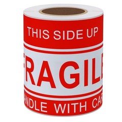 Hybsk This Side Up Fragile Stickers 4″*6″ Handle with Care 4×6 inch, Red
